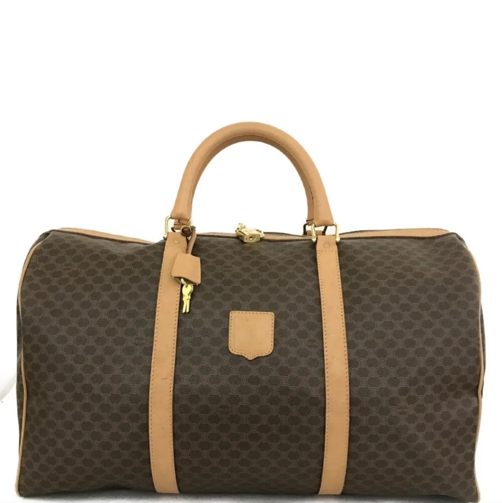 CELINE Macadam Brown PVC Boston Travel Hand Bag. Watch Video